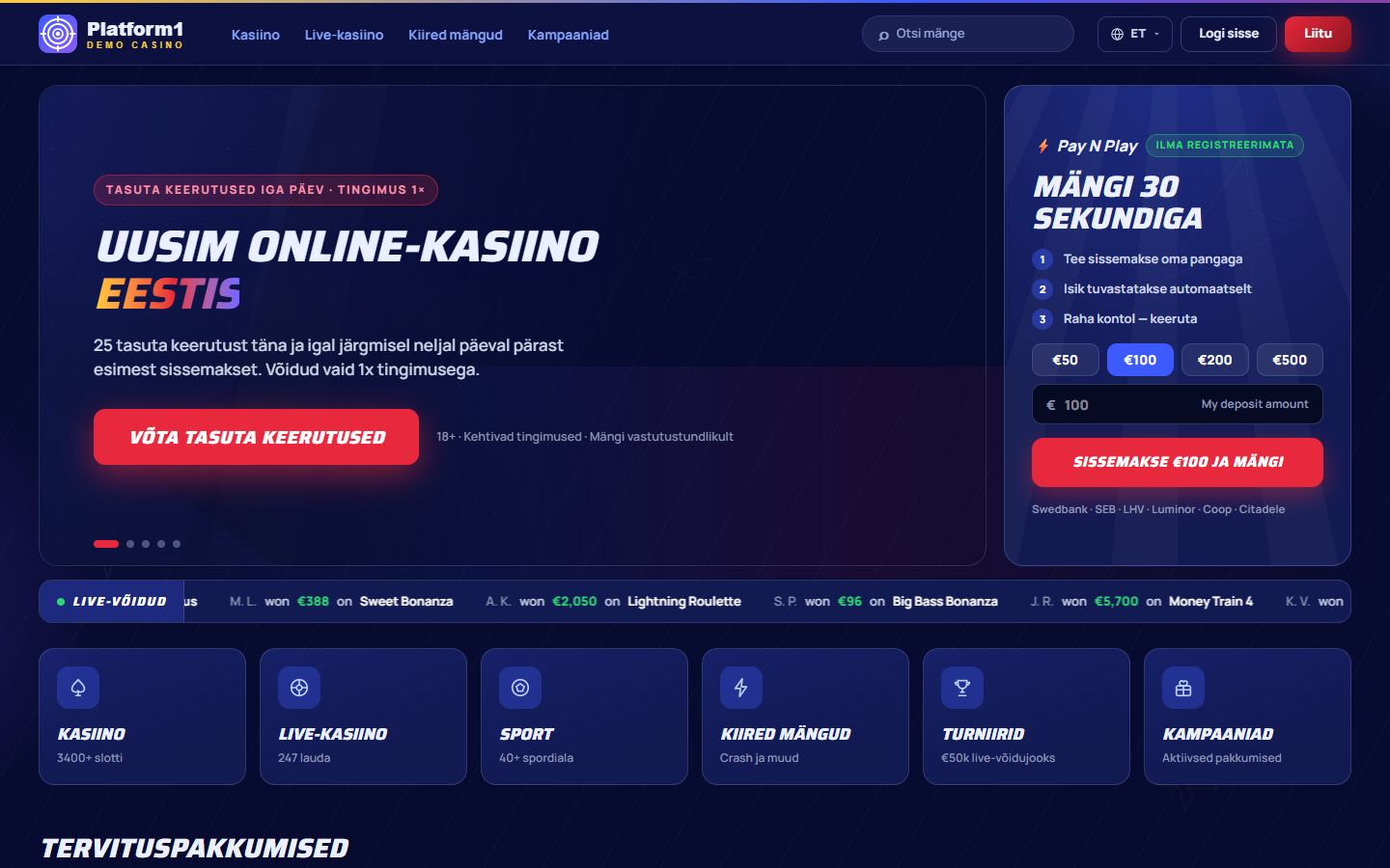 Demo 2 demo casino, home page